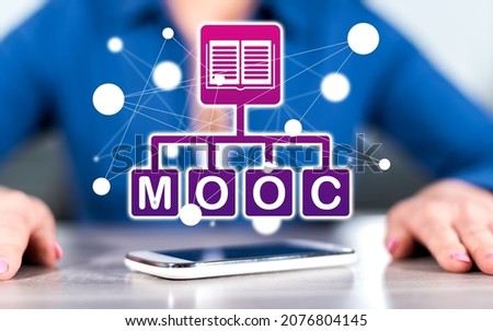 Smartphone with mooc concept between hands of a woman in background