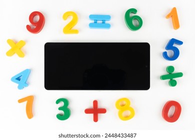 Smartphone and numbers. Image of math study app