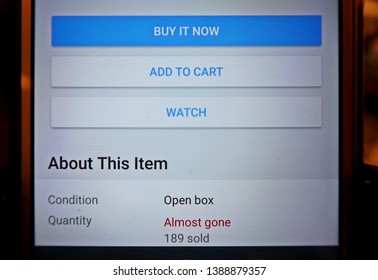 Smartphone Online Shopping Application Checkout Page With Tab BUY IT NOW/ADD TO CART/ WATCH, Information About Condition And Quantity. Showing How Easy Convenient For Customer To Make Decision To Buy.