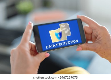 Smartphone screen displaying a data protection concept - Powered by Shutterstock