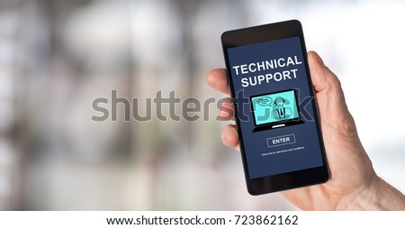 Smartphone screen displaying a technical support concept