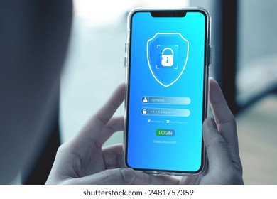 Smartphone security system. concept of technology protecting access to personal data and online financial transactions. with secure identification and password
