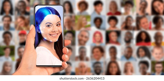 Smartphone showcases advanced face recognition tech with varied portraits