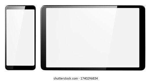 Smartphone and tablet, isolated on white background
