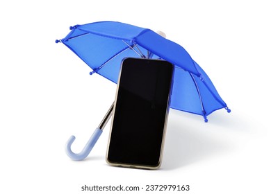 Smartphone under umbrella - Concept of phone insurance, warranty amd support service