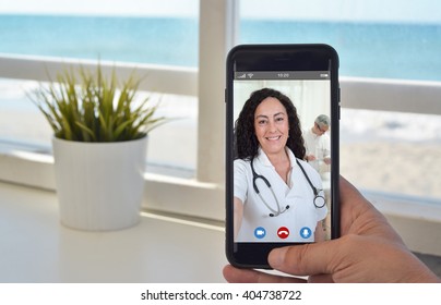 Smartphone Video Call To Talk To Doctor Woman