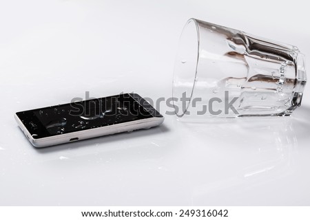 Smartphone in water on the table