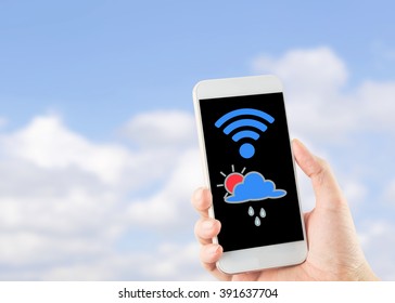 Smartphone Wi-fi Icon On Sky Background Weather Forcast Concept