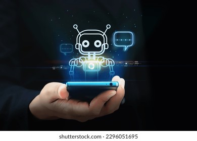 Smartphones with digital chatbots accessing data and online networks—showcasing AI innovation and global connectivity. Ideal for highlighting cutting-edge technology.