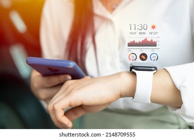 smartwatch with health data tracking using smartphone for modern digital lifestyle concept - Powered by Shutterstock