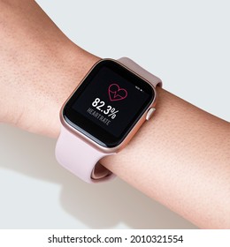 Smartwatch screen shown with heart rate measurement digital device