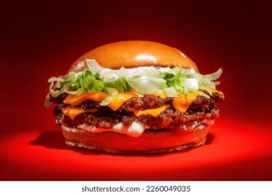 smash burger salad in red background