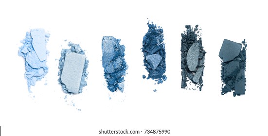 A Smashed, Blue Toned Eyeshadow Make Up Palette Isolated On A White Background