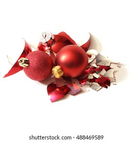 A Smashed Red Holiday Bauble Has Fallen To Many Pieces.