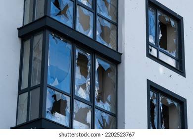 Smashed Window Broken Glass Break. Destroyed Building Broken Frame Window Plastic. Aftermath Bombed Building Window Shatter Glass Damage Building Apartment Insurance Home Damaged House Explosion Gas