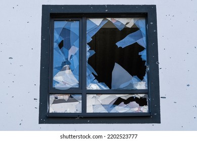 Smashed Window Broken Glass Break. Destroyed Building Broken Frame Window Plastic. Aftermath Bombed Building Window Shatter Glass Damage Building Apartment Insurance Home Damaged House Explosion Gas