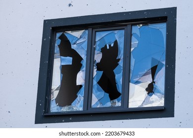 Smashed Window Broken Glass Break. Destroyed Building Broken Frame Window Plastic. Aftermath Bombed Building Window Shatter Glass Damage Building Apartment Insurance Home Damaged House Explosion Gas