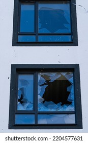 Smashed Window Broken Glass Break. Destroyed Building Broken Frame Window Plastic. Aftermath Bombed Building Window Shatter Glass Damage Building Apartment Insurance Home Damaged House Explosion Gas