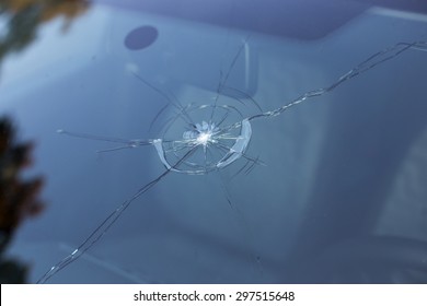 Smashed Windscreen Of A Car, Damaged Glass