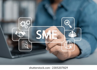 SME or Small and medium sized enterprises, Businessman with small business startup icons.