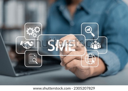 SME or Small and medium sized enterprises, Businessman with small business startup icons.