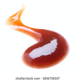 Smear Of Barbecue Sauce Or Ketchup Isolated On White Background, Close Up.