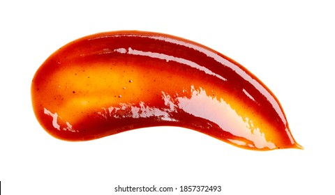 Smear Of Barbecue Sauce Or Ketchup Isolated On White Background, Close Up.