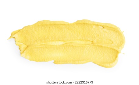 Smear Of Delicious Mustard Isolated On White, Top View