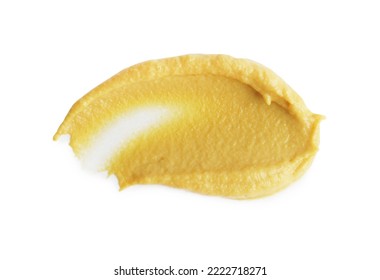 Smear Of Delicious Mustard Isolated On White, Top View