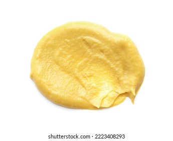 Smear Of Delicious Mustard Isolated On White, Top View