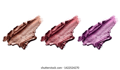 Smear Of Matte Metallic Lipstick Or Creamy Eye Shadow Set Isolated On White Background Luxury Cosmetic Concept