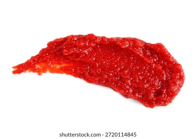 Smear of red tomato paste on white background
