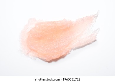 Smear Of Salt Or Sugar Scrab On White Background. Texture Pink Cosmetic Scrub For Face And Body - Image