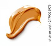 Smear of tasty caramel paste on white background, top view

