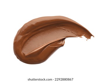 Smear of tasty chocolate paste on white background, top view