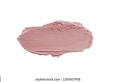 Smear And Texture Of Lipstick Or Acrylic Paint Isolated On White Background. Stroke Of Lipgloss Or Liquid Nail Polish Swatch Smudge Sample. Element For Beauty Cosmetic Design. Dark Red Color