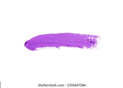 Smear And Texture Of Lipstick Or Acrylic Paint Isolated On White Background. Stroke Of Lipgloss Or Liquid Nail Polish Swatch Smudge Sample. Element For Beauty Cosmetic Design. Purple Color