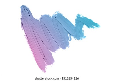 Smear And Texture Of Lipstick Or Acrylic Paint Isolated On White Background. Stroke Of Lipgloss Or Liquid Nail Polish Swatch Smudge Sample. Element For Beauty Cosmetic Design. Violet Blue Color