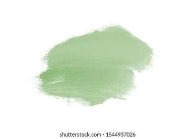 Smear And Texture Of Lipstick Or Acrylic Paint Isolated On White Background. Stroke Of Lipgloss Or Liquid Nail Polish Swatch Smudge Sample. Element For Beauty Cosmetic Design. Dark Green Color