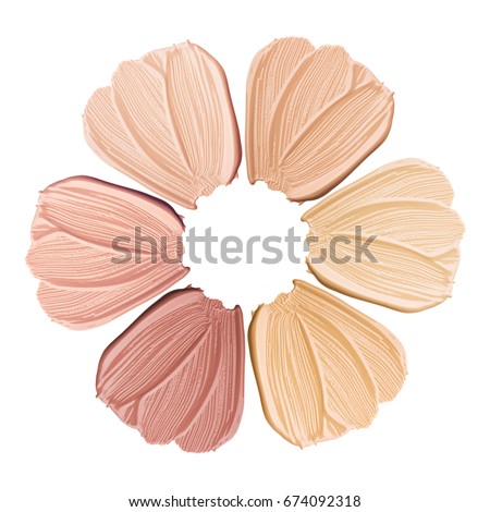 Smears of foundation for face. Conceptual flower from concealer smears. Isolated on white background