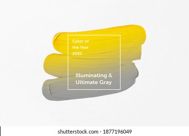 Smears of oil paint. Colors of the year 2021 - Illuminating and Ultimate Grey. 