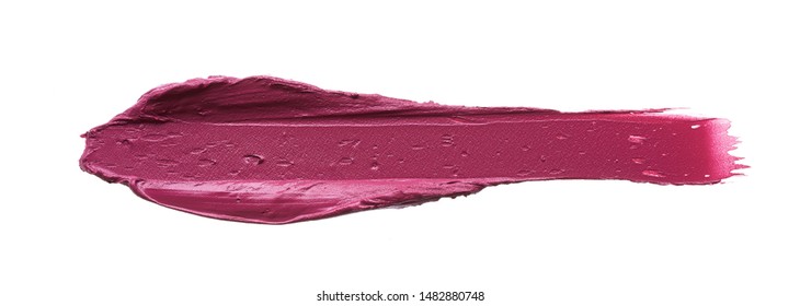 Smears and texture of  burgundy color lipstick or acrylic paint on a white background                              