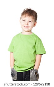 Smile cute little boy isolated on white background