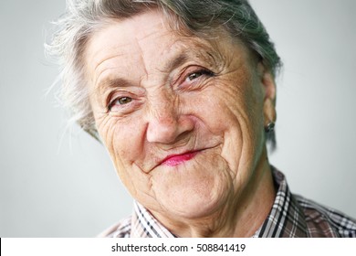 Grandmother Face On Grey Background Stock Photo (Edit Now) 506217346