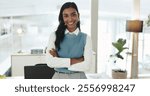 Smile, journalist and portrait of woman with arms crossed for professional, pride and entrepreneur in office. Creative, consultant or news editor for publishing, content creation and press startup