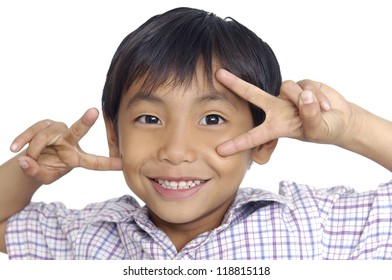 Smile Little Boy Showing Two Fingers On Each Hand