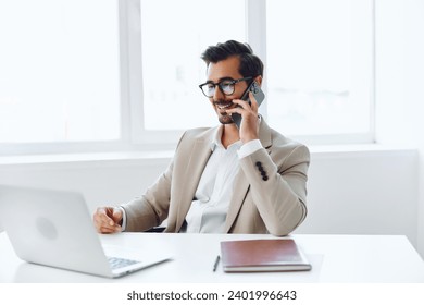 Smile man phone talk office businessman - Powered by Shutterstock