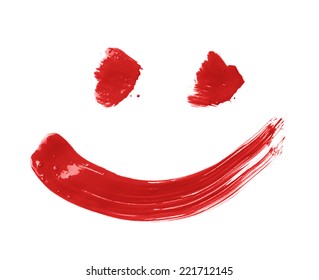Smile or smiley face drawn with oil paint brush strokes, isolated over the white background