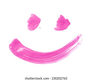 Smile Or Smiley Face Drawn With Oil Paint Brush Strokes, Isolated Over The White Background