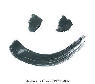 Smile Or Smiley Face Drawn With Oil Paint Brush Strokes, Isolated Over The White Background